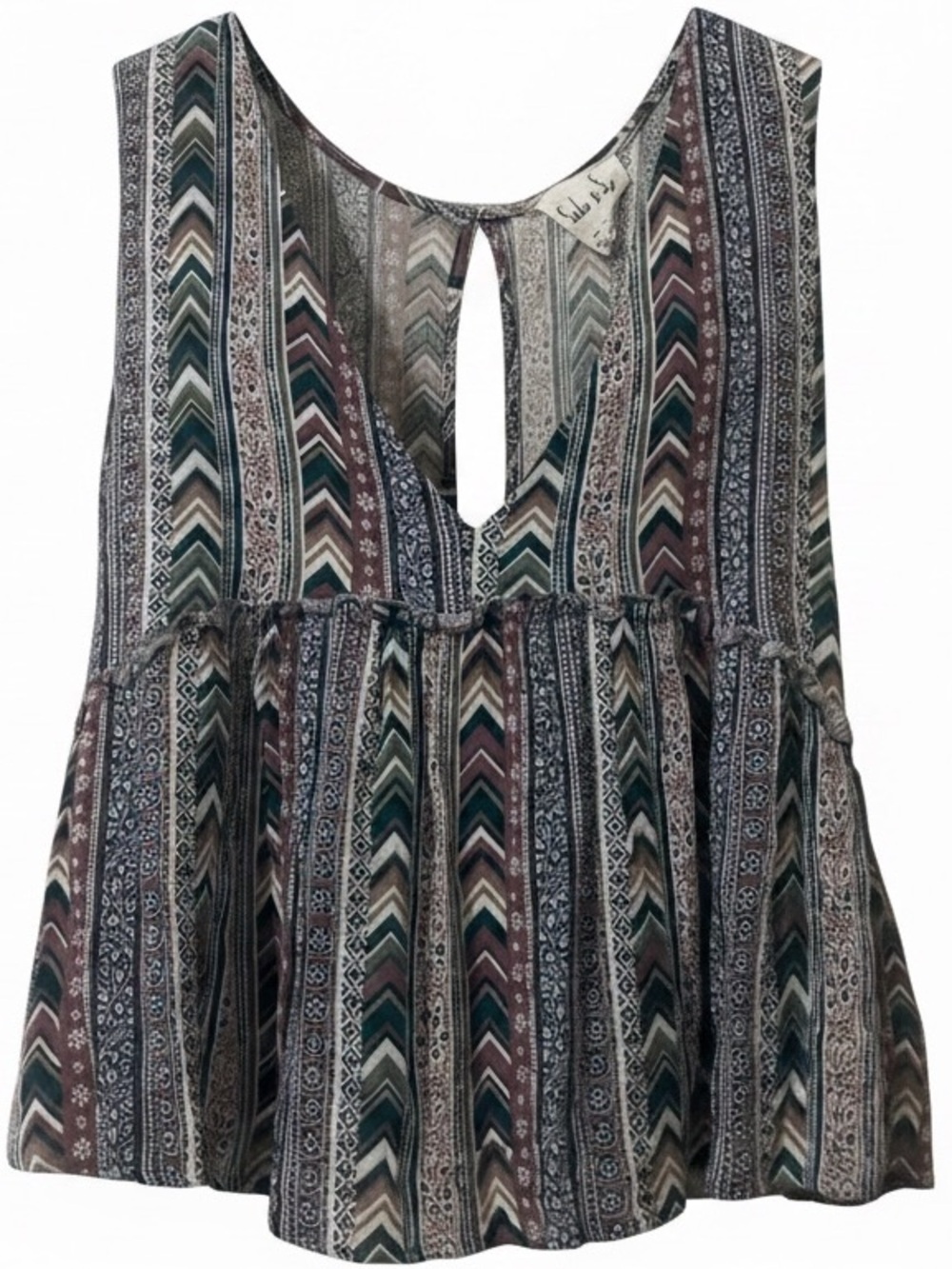 Sadie & Sage Boho Chevron Floral Babydoll Tank Top - L